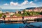 Aerial spring view of Marola village. Picturesque morning seascape of Mediterranean sea, La Spezia location, Italy, Europe.