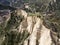 Aerial Spring view of Melnik sand pyramids, Bulgaria