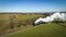 Aerial of a Steam Double-Header Freight , Passenger Combo Train Approaching Blowing Lots of Smoke