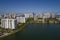 Aerial stock image of Aventura waterfront condominiums Florida