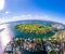 Aerial stock image Miami Beach Indian Creek Island and bay. Super wide angle fisheye lens