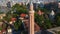 Aerial stock video, the iconic Yivli Minaret Mosque takes center stage in the heart of Antalya's historical