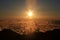 Aerial of sunrise in Haleakala NP in Maui.