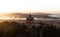 Aerial sunrise panorama of Santuario de Santa Luzia monastery sanctuary hilltop church in Viana do Castelo Portugal