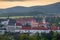 Aerial Sunset city view in Cesky krumlov
