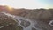 Aerial sunset over river delta in Iceland volcanic nature