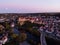 Aerial sunset panorama of medieval fortress castle Schloss Sigmaringen at Danube river in Baden-Wuerttemberg Germany