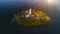 Aerial sunset view of church of Assumption in Lake Bled, Slovenia. Video
