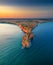 Aerial sunset view over cape Kaliakra with windmills farm, huge