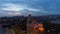 Aerial sunset view over The Cathedral of the Assumption in Varna, Bulgaria and street traffic in the city center