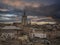 Aerial sunset view panorama of the Fez el Bali medina Morocco. Fes el Bali was founded as the capital of the Idrisid dynasty