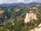 Aerial sunset view of Rozhen sand pyramids, Bulgaria