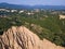 Aerial sunset view of Rozhen sand pyramids, Bulgaria