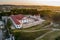 Aerial sunset view of a Zbarazh Castle in Zbarazh town, Ternopil region, Ukraine