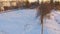 Aerial surface with snow on field of football stadium at winter day