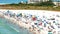 Aerial telephoto crowds on Sarasota Beach Siesta Key 7x zoom drone