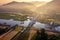 Aerial of Thachomphu Railway Bridge or White Bridge in Lamphun, Thailand.