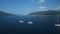Aerial. Three yachts lined up on Adriatic sea