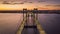 Aerial timelapse of Delaware Memorial Bridge at dusk.