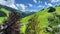 Aerial timelapse of Hinterglemm village and mountains in Saalbach-Hinterglemm skiing region in Austria on a beautiful