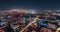 Aerial timelapse of an old city downtown in Odessa, Ukraine. City lights and traffic at night in old part of the city