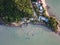 Aerial top down view fishing jetty