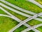 Aerial top down view of a highway road intersection. Cars passing, highway junction, cross roads