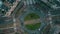 Aerial top down view of roundabout traffic in Amsterdam, Netherlands