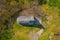 Aerial top down view about St. Stephenâ€™s King Chapel rises on Badacsony Hill