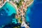 Aerial top down view to the little village of Asos, Kefalonia, Greece