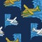 Aerial Top Oblique Pontoon Plane Vector Illustration Seamless Pattern