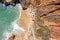 Aerial top shot from Praia Do Camillo in Lagos Portugal