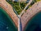 Aerial top shot of Saint Stephen populated beach with the seascape view