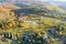 Aerial top view amazing countryside mountain scenery forest autumn landscape the valley