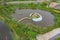 Aerial top view of The Ancient Siam City, the museum park with lake, in Samut Prakan Province, Bangkok, Thailand. Thai