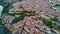 Aerial top view of Beziers town architecture and cathedral from above, France