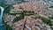Aerial top view of Beziers town architecture and cathedral from above, France