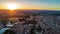 Aerial top view of Beziers town, river and bridges from above, France