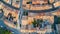 Aerial top view of Bram medieval village architecture and roofs from above, France