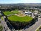 Aerial top view of Community park baseball sports field.