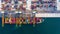 Aerial top view container ship at terminal seaport with tugboat, Global business cargo freight ship import export logistic and