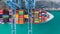 Aerial top view crane shipping container, cargo container ship c