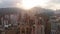 AERIAL. Top view of hong kong down town part at sunrise. China.