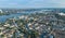 Aerial top view of industrial park zone from above, factory chimneys and warehouses, industry district in Kiev, Ukraine