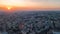 Aerial top view of Kiev city skyline on sunset from above, Kyiv center downtown cityscape, capital of Ukraine