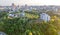 Aerial top view of Kyiv cityscape of Vozdvizhenka and Podol historical districts on sunset from above, Kiev, Ukraine