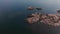 Aerial top view of lake Superior rocks