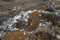 Aerial top view of a large pile of garbage. Pile of garbage on an illegal elemental garbage dump or on landfill, Many household