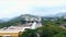 Aerial top view of large worshipers and historical temple during hindu religious festival