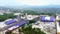 Aerial top view of large worshipers and historical temple during hindu religious festival